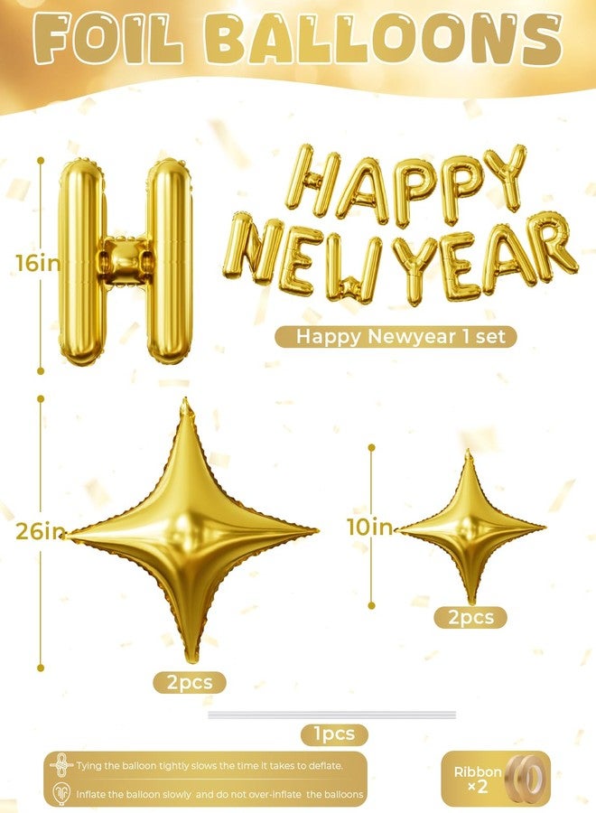Haolongfa Gold Happy New Year Balloons Set, 16 Inch Gold Foil Letter Balloons with Star Balloon, 2026 New Year Eve Party Decorations, Festive Celebration Supplies for Countdown, Home, Bar & Photo Booth Decor - Image 2